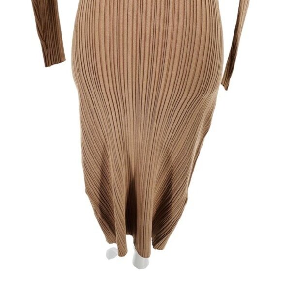 Petal & Pup NEW Milleri Long Sleeve Open Back Ribbed Dress in Camel Tan Size 2 - Picture 6 of 12